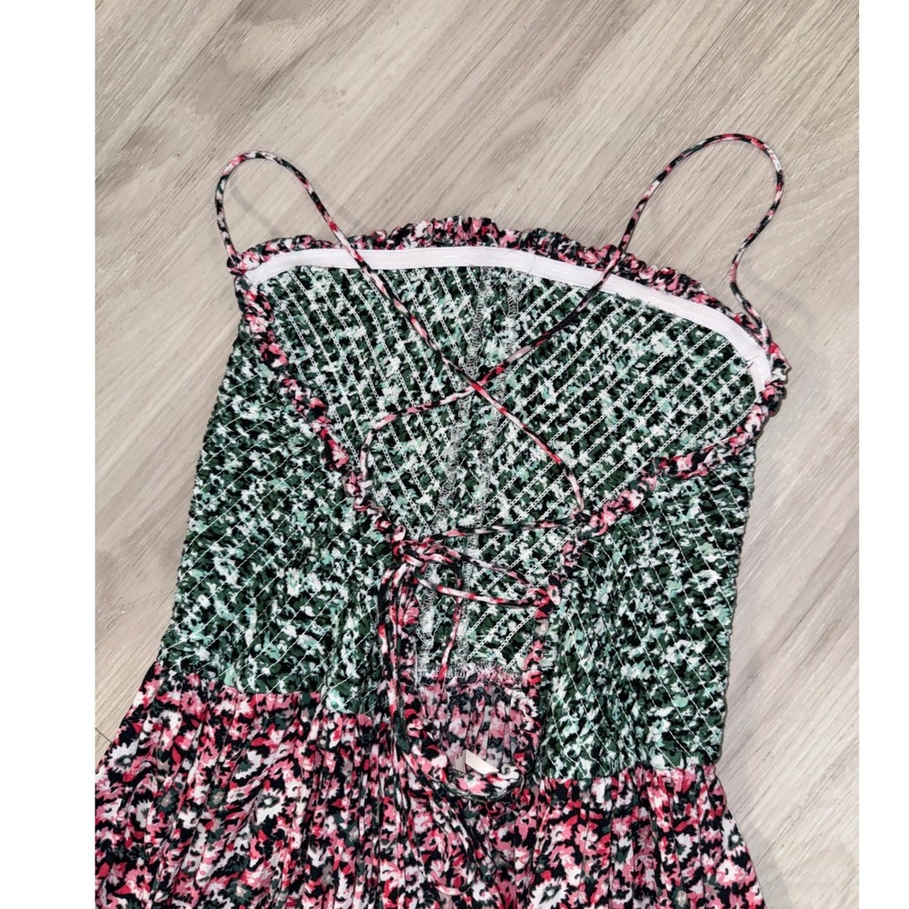 Free People Smocked Floral Maxi Dress Pink Green Boho Ruffle Tiered Medium - Picture 10 of 12